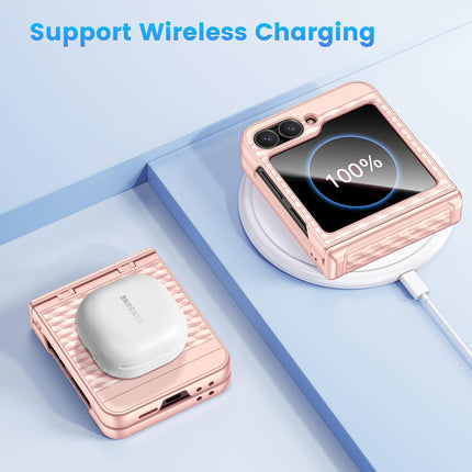 Mobizang Geometric Hinge Protection Back Cover for Samsung Galaxy Z Flip5 / Flip 5 | with [Inbuilt Glass] Full Body Shockproof Hard Back Case (Pink)