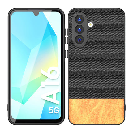 Mobizang Soft Fabric & Leather Hybrid Protective Back Cover for Samsung Galaxy A56 | Shockproof Slim Hard Anti Slip Back Case (Black,Brown)