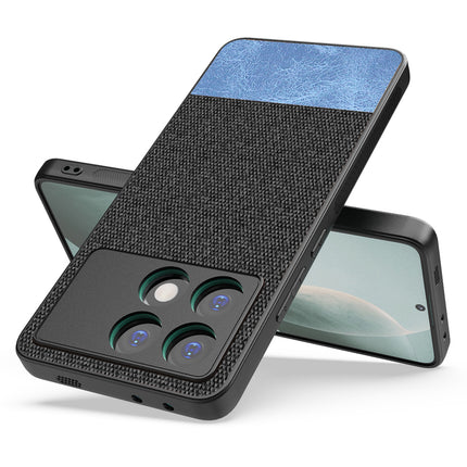 Mobizang Soft Fabric & Leather Hybrid Protective Back Cover for Poco X6 Pro | Shockproof Slim Hard Anti Slip Back Case (Black,Blue)