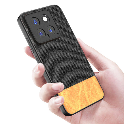 Mobizang Soft Fabric & Leather Hybrid Protective Back Cover for Xiaomi 14 (5G) | Shockproof Slim Hard Anti Slip Back Case (Black,Brown)