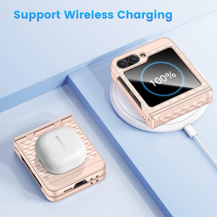 Mobizang Geometric Hinge Protection Back Cover for Samsung Galaxy Z Flip6 / Flip 6 | with [Inbuilt Glass] Full Body Shockproof Hard Back Case (Golden)