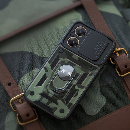 Mobizang Tank Back Cover for Vivo V29E (5G) | Inbuilt Ring + Slider Shockproof Lens Protection Bumper Back Case (Black)