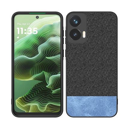 Mobizang Soft Fabric & Leather Hybrid Protective Back Cover for Moto G35 | Shockproof Slim Hard Anti Slip Back Case (Black,Blue)