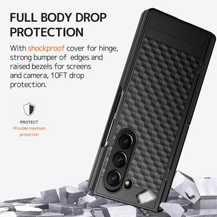 Mobizang Geometric S Pen Holder Hinge Protection Back Cover for Samsung Galaxy Z Fold6 / Fold 6 | Slim Shock proof Case with Inbuilt Glass & S Pen Slot (Black)