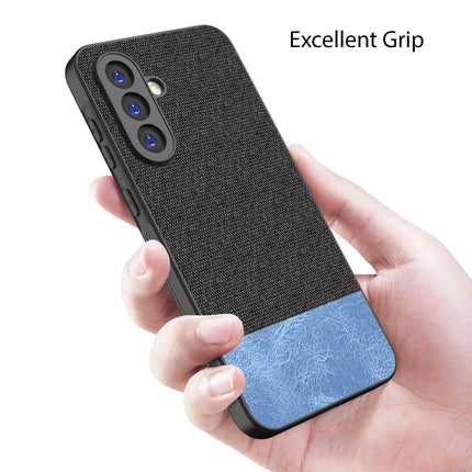 Mobizang Soft Fabric & Leather Hybrid Protective Back Cover for Samsung Galaxy A16 | Shockproof Slim Hard Anti Slip Back Case (Black,Blue)