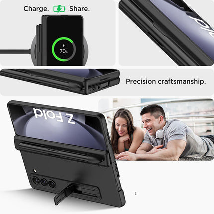 Mobizang Magnetic Hinge Case for Samsung Galaxy Z Fold 6 | Inbuilt S-Pen Holder Stand Hybrid Back Cover (Black)