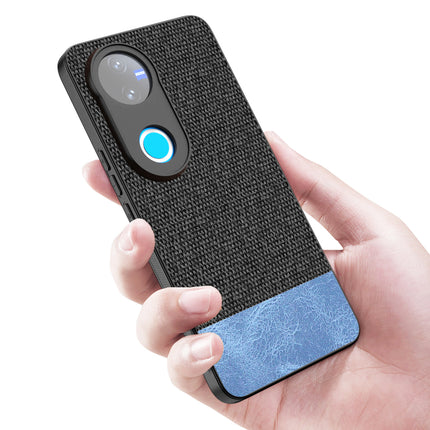 Mobizang Soft Fabric & Leather Hybrid Protective Back Cover for Vivo V50 5G | Shockproof Slim Hard Anti Slip Back Case (Black,Blue)