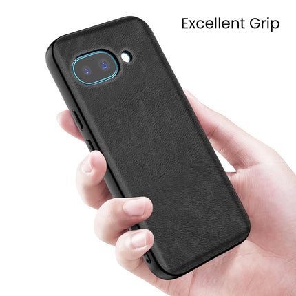 Mobizang Tux Leather Back Cover for Google Pixel 9A | Slim Shockproof Camera Protection Bumper Case (Black)