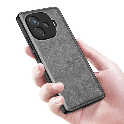 Mobizang Tux Leather Back Cover for iQoo Neo 10R | Slim Shockproof Camera Protection Bumper Case (Grey)