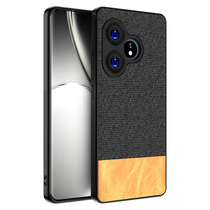 Mobizang Soft Fabric & Leather Hybrid Protective Back Cover for Realme GT 6 / GT 6T | Shockproof Slim Hard Anti Slip Back Case (Black,Brown)