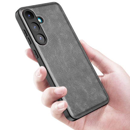 Mobizang Tux Leather Back Cover for Samsung Galaxy S25 | Slim Shockproof Camera Protection Bumper Case (Grey)