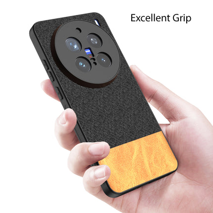 Mobizang Soft Fabric & Leather Hybrid Protective Back Cover for Vivo X200 Pro (5G) | Shockproof Slim Hard Anti Slip Back Case (Black,Brown)