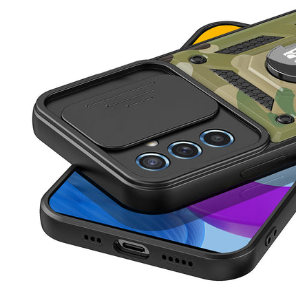 Mobizang Tank Back Cover for Samsung Galaxy A55 (5G) | Inbuilt Ring + Slider Shockproof Lens Protection Bumper Back Case (Green)