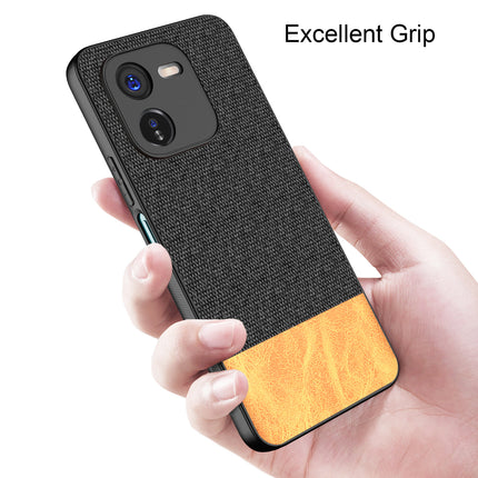 Mobizang Soft Fabric & Leather Hybrid Protective Back Cover for IQOO Z9X | Shockproof Slim Hard Anti Slip Back Case (Black,Brown)