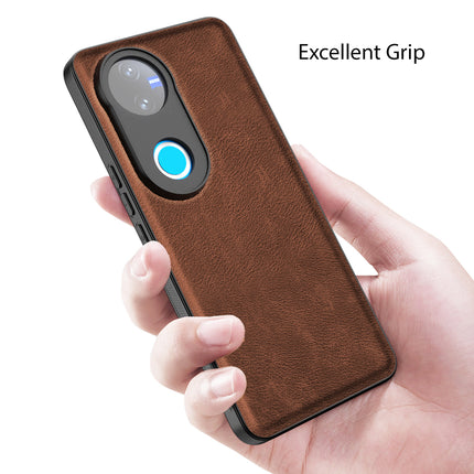 Mobizang Tux Leather Back Cover for Vivo V50 5G | Slim Shockproof Camera Protection Bumper Case (Brown)