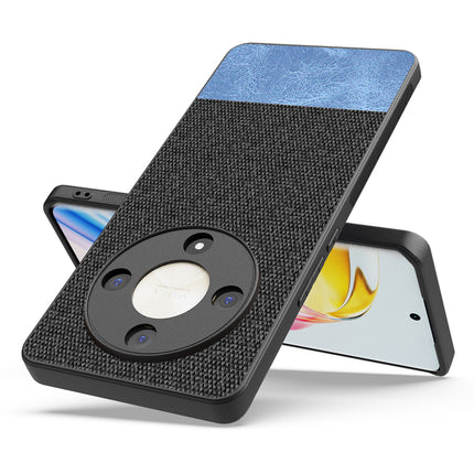 Mobizang Soft Fabric & Leather Hybrid Protective Back Cover for Honor X9B (5G) | Shockproof Slim Hard Anti Slip Back Case (Black,Blue)