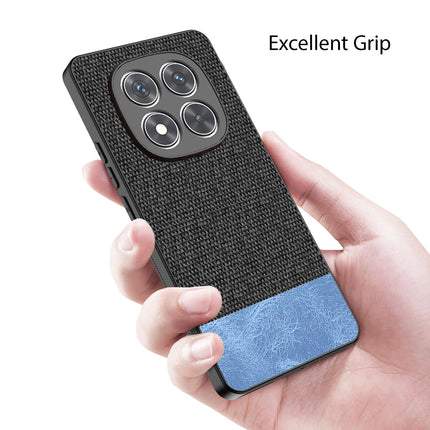 Mobizang Soft Fabric & Leather Hybrid Protective Back Cover for Redmi Note 14 Pro (5G) | Shockproof Slim Hard Anti Slip Back Case (Black,Blue)