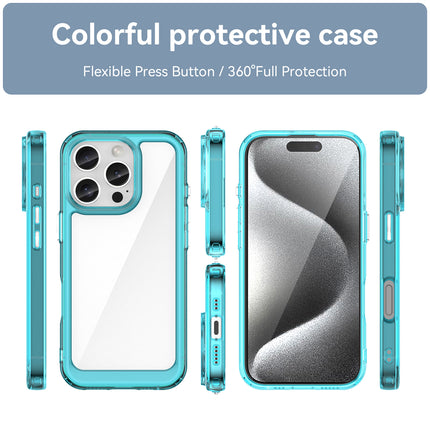 Mobizang Unicorn Acrylic Clear Back Cover For Apple iPhone 16 Pro | Slim Shockproof [Military Grade Protection] Hybrid Bumper Case (Blue Sides)