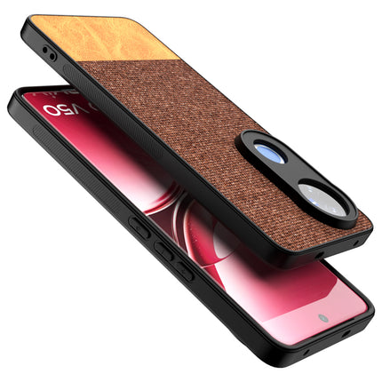 Mobizang Soft Fabric & Leather Hybrid Protective Back Cover for Vivo V50 5G | Shockproof Slim Hard Anti Slip Back Case (Brown)
