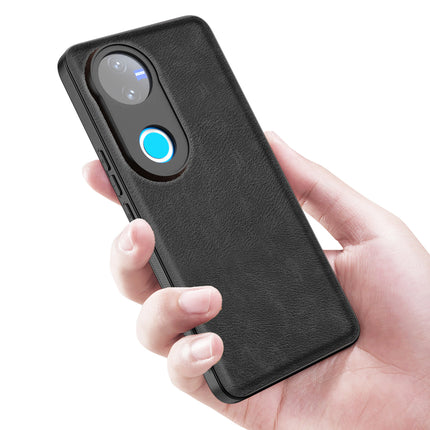 Mobizang Tux Leather Back Cover for Vivo V50 5G | Slim Shockproof Camera Protection Bumper Case (Black)
