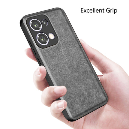 Mobizang Tux Leather Back Cover for Oppo Reno 13 5G | Slim Shockproof Camera Protection Bumper Case (Grey)