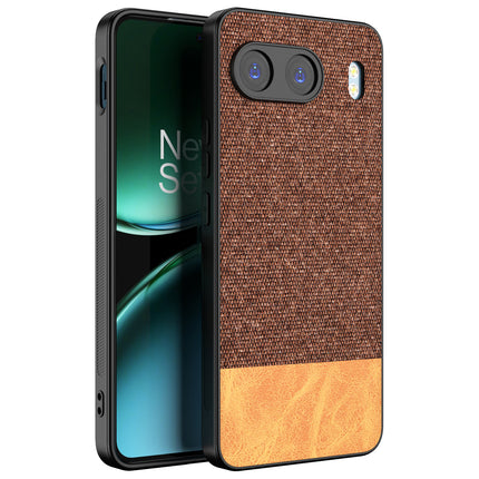 Mobizang Soft Fabric & Leather Hybrid Protective Back Cover for OnePlus Nord 4 | Shockproof Slim Hard Anti Slip Back Case (Brown)