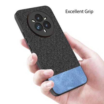 Mobizang Soft Fabric & Leather Hybrid Protective Back Cover for Realme 14 Pro+ (Plus) 5G | Shockproof Slim Hard Anti Slip Back Case (Black,Blue)
