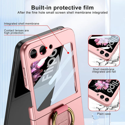 Mobizang Shockproof Band Protective Back Cover for Flip6 / Z Flip 6 | Wrist Strap Ring Kickstand Inbuilt Screen Tempered Glass Case (Pink)