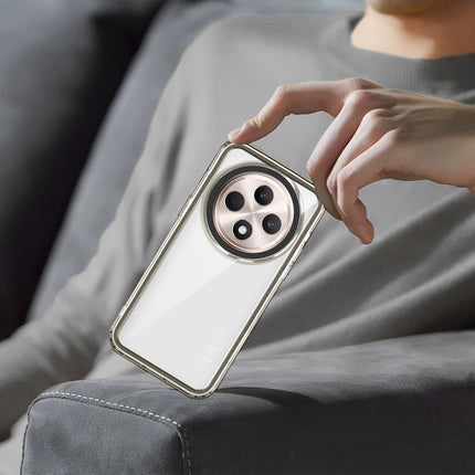 Mobizang Warrior Acrylic Clear Back Cover For Oppo F27 Pro / Oppo F27 Pro Plus | Slim Shockproof [Military Grade Protection] Hybrid Bumper Case (Grey Sides)