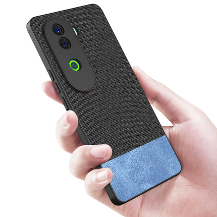 Mobizang Soft Fabric & Leather Hybrid Protective Back Cover for Vivo V40E / iQOO Z9S | Shockproof Slim Hard Anti Slip Back Case (Black,Blue)