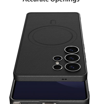 Mobizang Ultra Thin Leather & Magsafe Back Case for Samsung Galaxy S25 Ultra | with Wireless Charging Support Ring Full Body Protection Back Cover (Black)