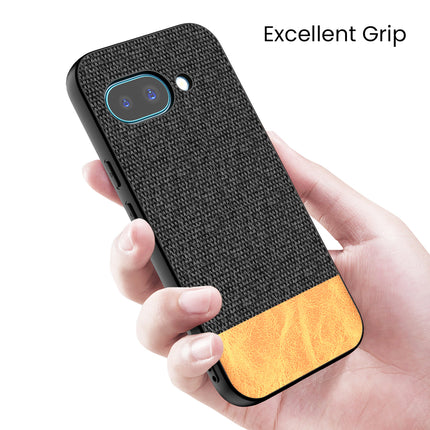 Mobizang Soft Fabric & Leather Hybrid Protective Back Cover for Google Pixel 9A | Shockproof Slim Hard Anti Slip Back Case (Black,Brown)