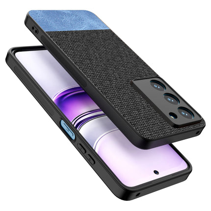 Mobizang Soft Fabric & Leather Hybrid Protective Back Cover for Realme 14X | Shockproof Slim Hard Anti Slip Back Case (Black,Blue)