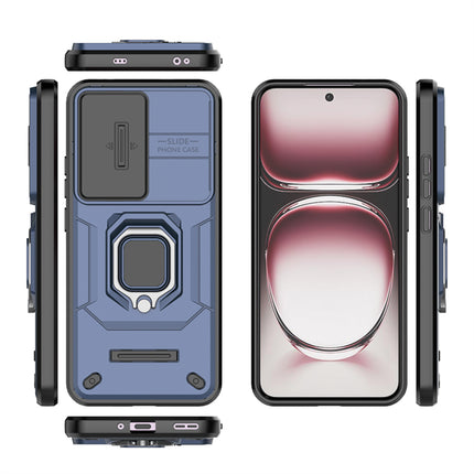 Mobizang Armor Slider Back Cover for Oppo Reno 12 Pro (5G) | Inbuilt Ring + Camera Slider Shockproof Lens Protection Bumper Back Case (Blue)