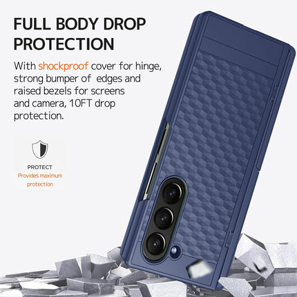 Mobizang Geometric S Pen Holder Hinge Protection Back Cover for Samsung Galaxy Z Fold6 / Fold 6 | Slim Shock proof Case with Inbuilt Glass & S Pen Slot (Blue)