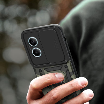 Kapa Tank Back Cover for Redmi Note 13 Pro (5G) | Inbuilt Ring + Slider Shockproof Lens Protection Bumper Back Case (Black)