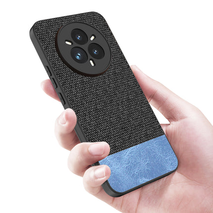 Mobizang Soft Fabric & Leather Hybrid Protective Back Cover for Realme 14 Pro 5G | Shockproof Slim Hard Anti Slip Back Case (Black,Blue)