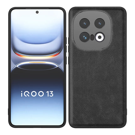 Mobizang Tux Leather Back Cover for IQOO 13 (5G) | Slim Shockproof Camera Protection Bumper Case (Black)