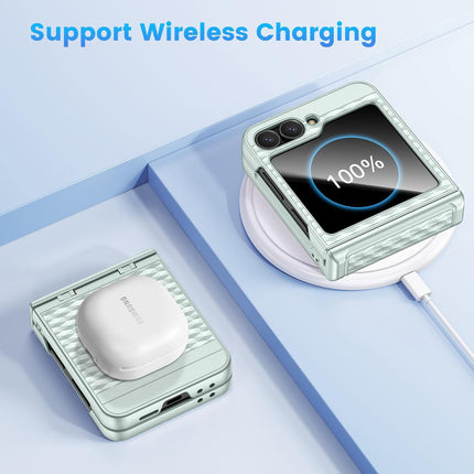 Mobizang Geometric Hinge Protection Back Cover for Samsung Galaxy Z Flip5 / Flip 5 | with [Inbuilt Glass] Full Body Shockproof Hard Back Case (Mint Green)