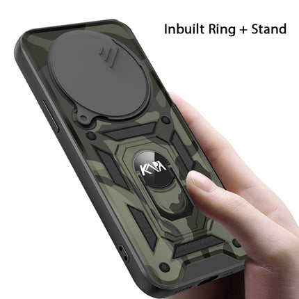 Mobizang Tank Back Cover for Redmi Note 14 Pro Plus | Inbuilt Ring + Slider Shockproof Lens Protection Bumper Back Case (Black)