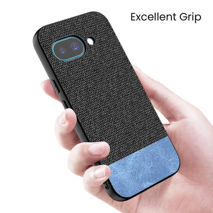 Mobizang Soft Fabric & Leather Hybrid Protective Back Cover for Google Pixel 9A | Shockproof Slim Hard Anti Slip Back Case (Black,Blue)