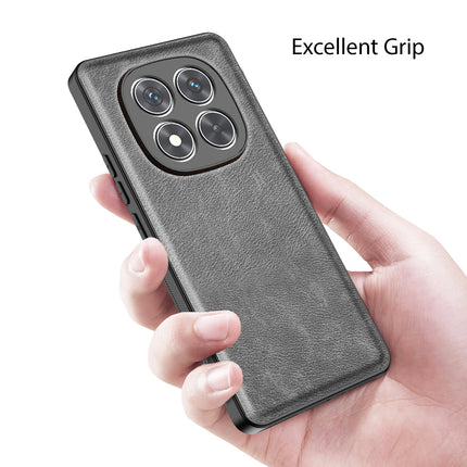 Mobizang Tux Leather Back Cover for Redmi Note 14 Pro (5G) | Slim Shockproof Camera Protection Bumper Case (Grey)