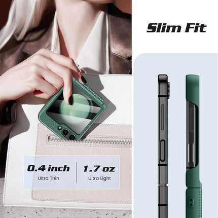 Mobizang Textured Grip Hinge Protection Back Cover for Samsung Galaxy Z Flip6 / Z Flip 6 | with [Inbuilt Glass] Full Body Shockproof Hard Back Case (Green)