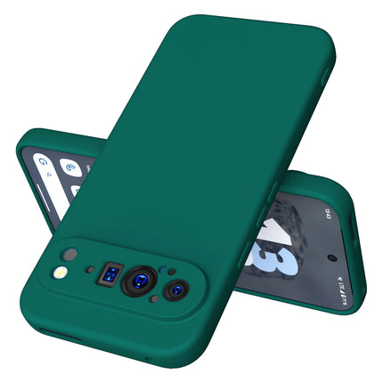 Mobizang Matte Protective Lens Flexible Back Cover for Google Pixel 9 / 9 PRO | Slim Silicone with Soft Lining Shockproof Full Body Bumper Case (Green)
