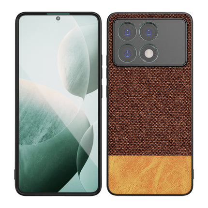 Mobizang Soft Fabric & Leather Hybrid Protective Back Cover for Poco X6 Pro | Shockproof Slim Hard Anti Slip Back Case (Brown)