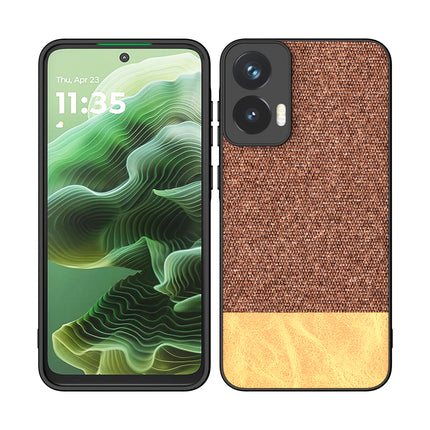 Mobizang Soft Fabric & Leather Hybrid Protective Back Cover for Moto G35 | Shockproof Slim Hard Anti Slip Back Case (Brown)