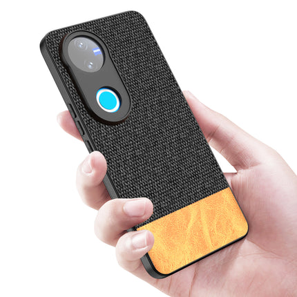 Mobizang Soft Fabric & Leather Hybrid Protective Back Cover for Vivo V50 5G | Shockproof Slim Hard Anti Slip Back Case (Black,Brown)