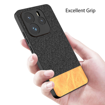 Mobizang Soft Fabric & Leather Hybrid Protective Back Cover for Redmi Note 14 (5G) | Shockproof Slim Hard Anti Slip Back Case (Black,Brown)