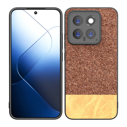 Mobizang Soft Fabric & Leather Hybrid Protective Back Cover for Xiaomi 14 (5G) | Shockproof Slim Hard Anti Slip Back Case (Brown)