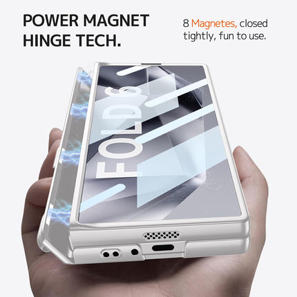 Mobizang Magnetic Hinge Case for Samsung Galaxy Z Fold 6 | Inbuilt S-Pen Holder Stand Hybrid Back Cover (Silver)
